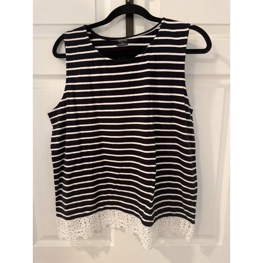 Esmara Women's Sz‎ L 12/ 14 Tank Top Striped Lace Trim Round Neck Nautical Beach
